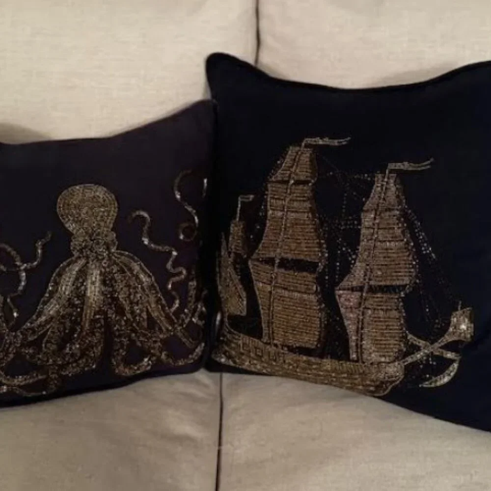 Vintage Jonathan Adler Gold Beaded Octopus Pillow